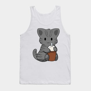 Black Stripped Cat Iced Coffee Tank Top